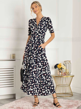 Jolie Moi Acadia Floral Print Wrap Maxi Dress, Navy White Floral