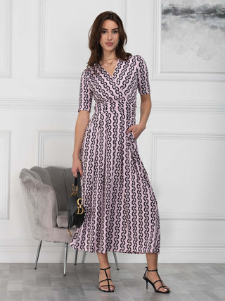 Jolie Moi Molly Geo Print Maxi Dress, Pink Geo