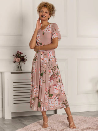 Mabelle Flare Sleeve Mesh Maxi Dress, Pink Floral