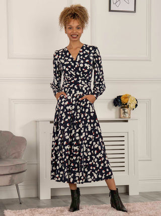 Jolie Moi Nancy Long Sleeve Maxi Dress, Navy White Floral