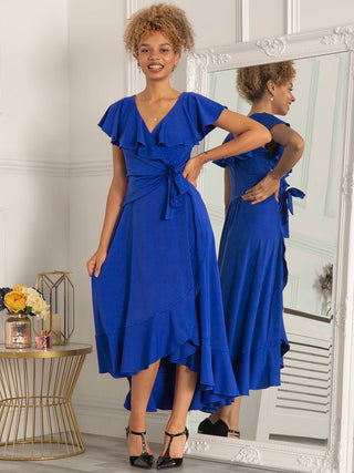 Priya Frill Dipped Hem Dress, Royal Blue