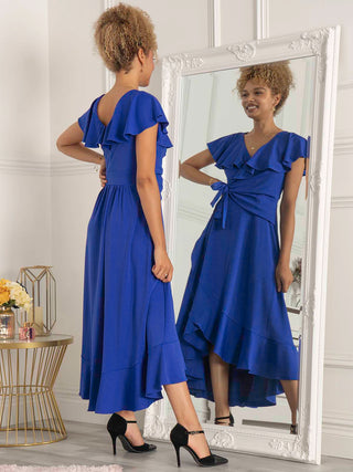 Priya Frill Dipped Hem Dress, Royal Blue Jolie Moi Wholesale Priya Frill Dipped Hem Dress, Royal Blue Jolie Moi Wholesale