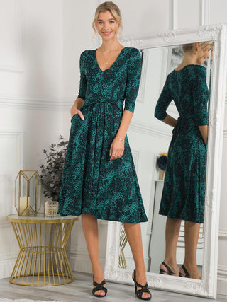 Lilian Viscose Fit & Flare Dress, Green Animal